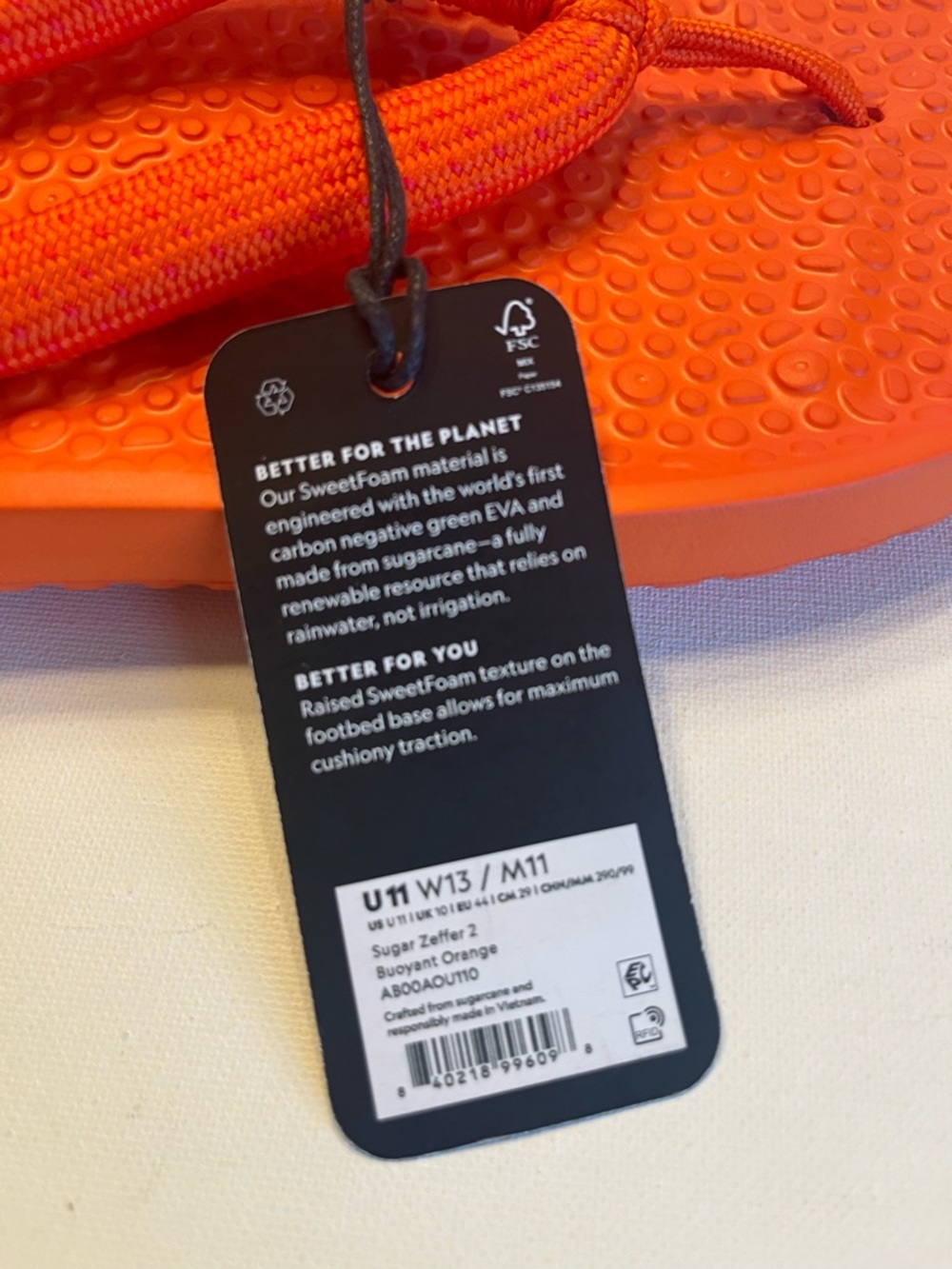 ALLBIRDS SUGAR ZEFFERS 2 FLIP FLOPS UNISEX SIZE 11 BUOYANT ORANGE - Picture 8 of 8